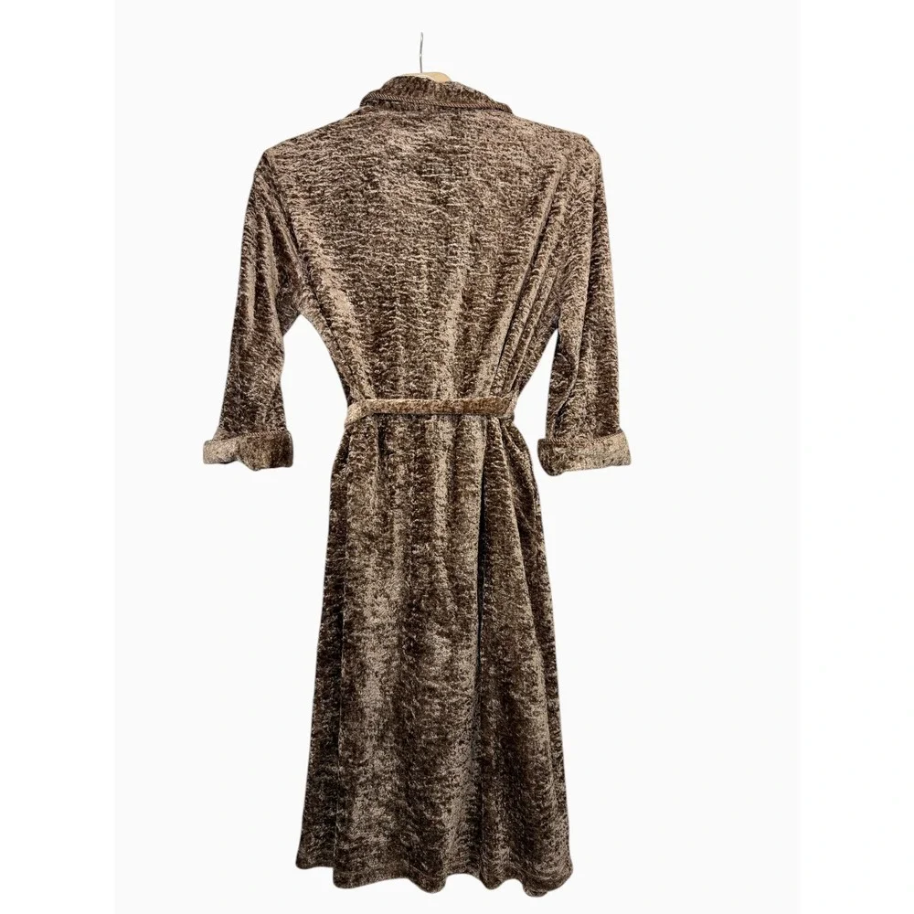 Cabernet Women's XL Brown Crushed Velvet Long Robe Belted Shawl Collar Vintage
